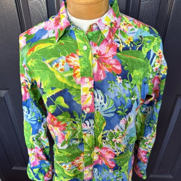 Ralph Lauren Karrie Floral Linen Shirt color multi green size S - Picture 6 of 13